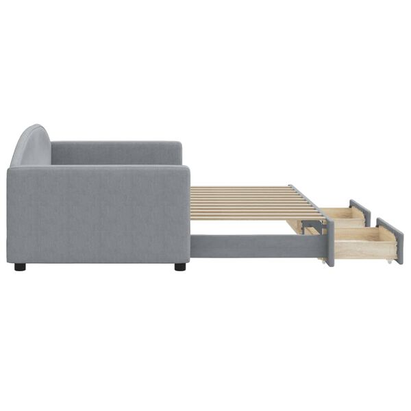 vidaXL világosszürke kihúzható szövet heverő fiókokkal 90 x 200 cm