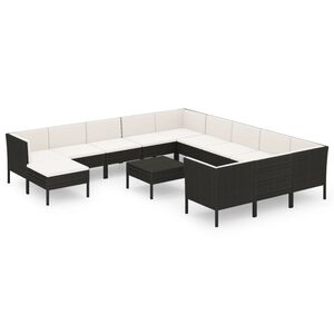 vidaXL 13 r&eacute;szes fekete polyrattan kerti &uuml;lőgarnit&uacute;ra p&aacute;rn&aacute;kkal