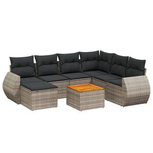 vidaXL 8 r&eacute;szes sz&uuml;rke polyrattan kerti &uuml;lőgarnit&uacute;ra p&aacute;rn&aacute;kkal