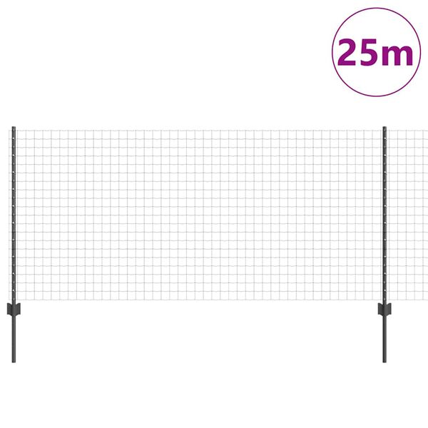vidaXL Ker&iacute;t&eacute;s oszlopokkal Sz&uuml;rke 1 x 25 m Ac&eacute;l &eacute;s PVC