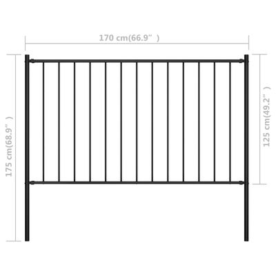 vidaXL fekete porszórt acél kerítéspanel oszlopokkal 1,7 x 1,25 m