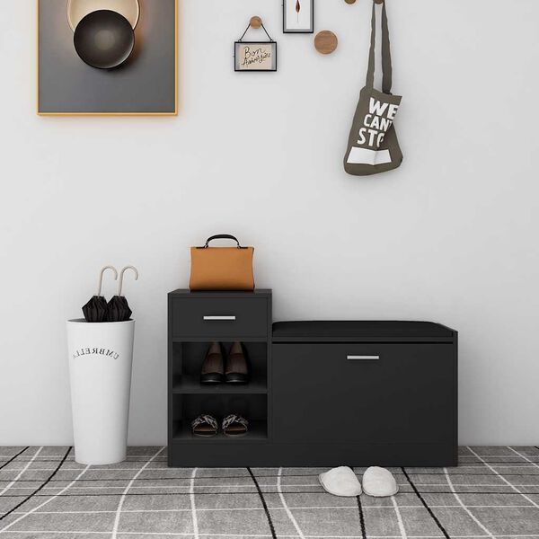 vidaXL fekete szerelt fa cipőt&aacute;rol&oacute; pad 94,5 x 31 x 57 cm