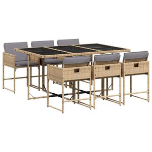 vidaXL 7 r&eacute;szes vegyes b&eacute;zs polyrattan kerti &eacute;tkezőgarnit&uacute;ra p&aacute;rn&aacute;kkal