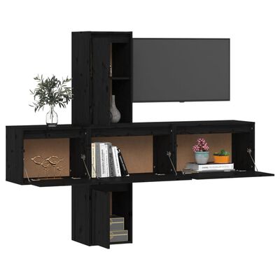 vidaXL 5 darab fekete tömör fenyőfa TV-szekrény