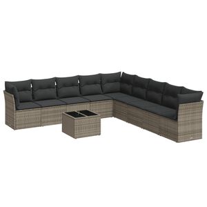 vidaXL 10 r&eacute;szes sz&uuml;rke polyrattan kerti &uuml;lőgarnit&uacute;ra p&aacute;rn&aacute;kkal