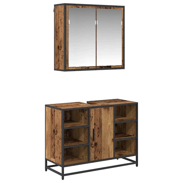 vidaXL F&uuml;rdőszoba b&uacute;tor szett polcokkal ajt&oacute;val 2 pcs &Ouml;reg fa Faanyag