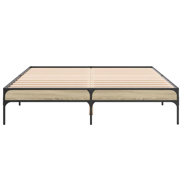 vidaXL sonoma t&ouml;lgysz&iacute;nű szerelt fa &eacute;s f&eacute;m &aacute;gykeret 160 x 200 cm