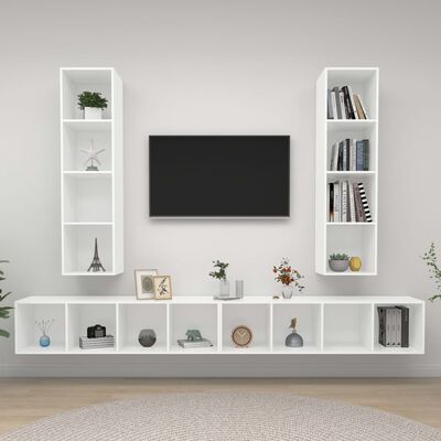 vidaXL 4 db fehér forgácslap falra szerelhető TV-szekrény