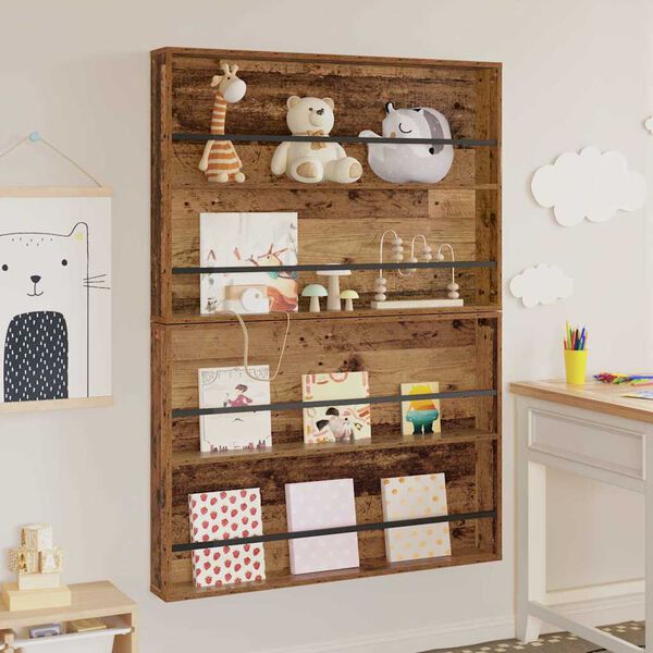 vidaXL Magazin &aacute;llv&aacute;ny 2 pcs &Ouml;reg fa 100 x 12 x 70 cm Faanyag