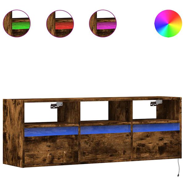 vidaXL füstös tölgy színű fali TV-szekrény LED-ekkel 130x31x45 cm