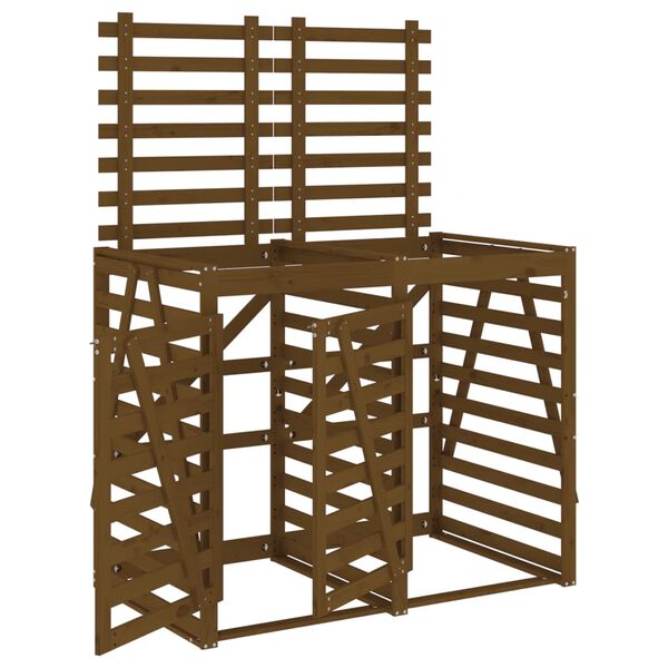 vidaXL dupla m&eacute;zbarna t&ouml;m&ouml;r fenyőfa g&ouml;rgős szemeteskuka-t&aacute;rol&oacute;