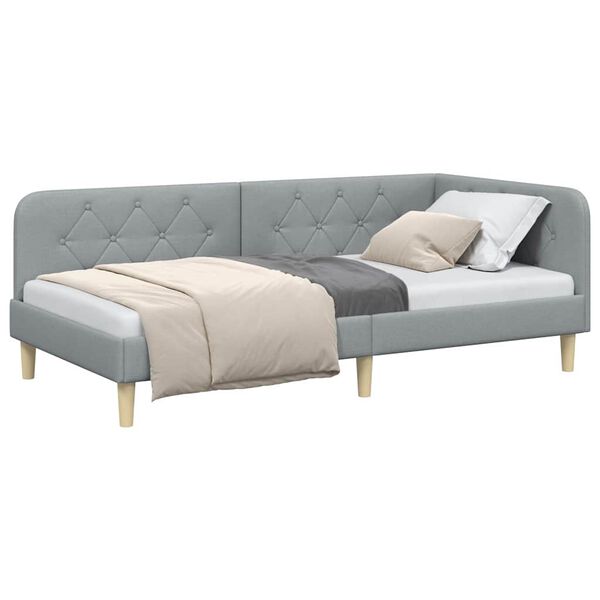 vidaXL Sarokágy keret fejtámlával Világosszürke 90 x 200 cm szövet