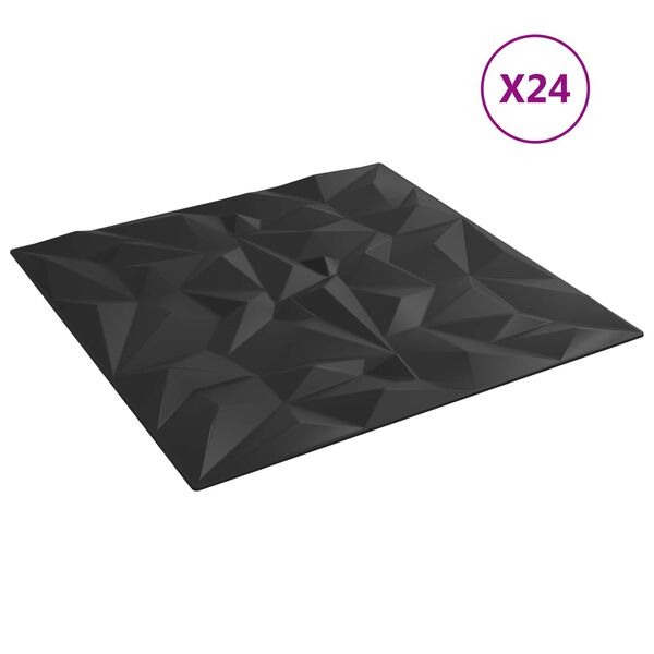 vidaXL Fali panelek 24 pcs Fekete 50 x 50 cm XPS Hab