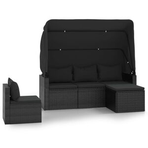 vidaXL 4 r&eacute;szes fekete polyrattan kerti &uuml;lőgarnit&uacute;ra p&aacute;rn&aacute;kkal