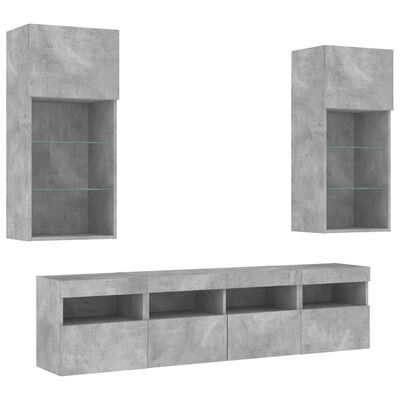 vidaXL 5 darab betonszürke szerelt fa fali TV-bútor LED-del