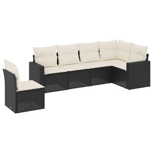 vidaXL 6 r&eacute;szes fekete polyrattan kerti &uuml;lőgarnit&uacute;ra p&aacute;rn&aacute;kkal