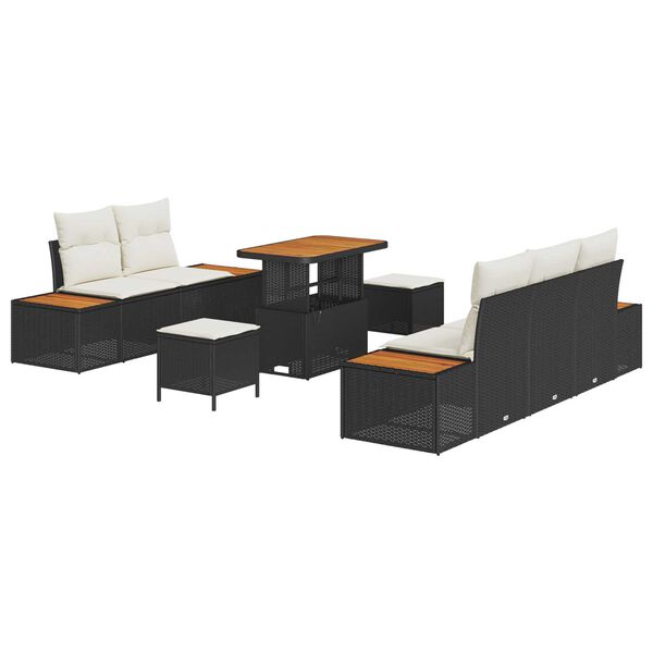 vidaXL Kerti Kanap&eacute; Szett 8 pcs Fekete polirattan