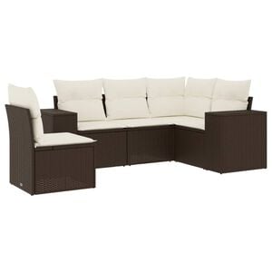 vidaXL 5 r&eacute;szes barna polyrattan kerti &uuml;lőgarnit&uacute;ra p&aacute;rn&aacute;val
