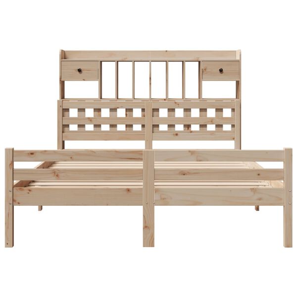 vidaXL t&ouml;m&ouml;r fenyőfa k&ouml;nyvespolcos &aacute;gy matrac n&eacute;lk&uuml;l 140 x 190 cm