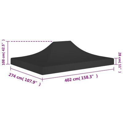 vidaXL fekete tető partisátorhoz 4 x 3 m 270 g/m²