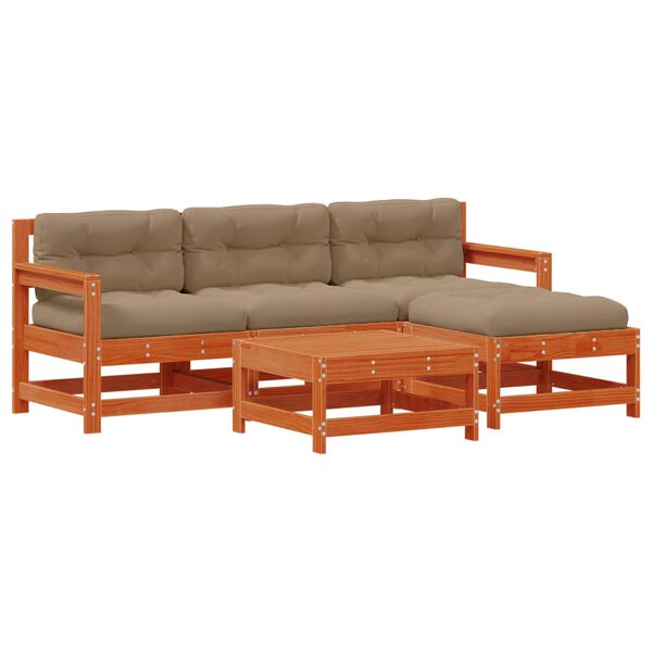 vidaXL Kerti lounge szett 5 pcs Viaszbarna T&ouml;m&ouml;r fenyő