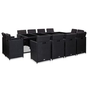 vidaXL 13 r&eacute;szes fekete polyrattan k&uuml;lt&eacute;ri &eacute;tkezőszett p&aacute;rn&aacute;kkal