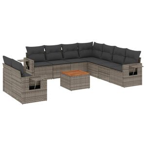 vidaXL 10 r&eacute;szes sz&uuml;rke polyrattan kerti &uuml;lőgarnit&uacute;ra p&aacute;rn&aacute;kkal