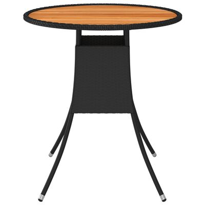 vidaXL fekete polyrattan és tömör akácfa kerti étkezőasztal Ø 70 cm
