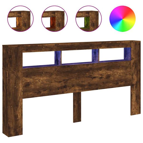 vidaXL füstös tölgy színű szerelt fa LED-es fejtámla 200x18,5x103,5 cm