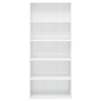 vidaXL 5 szintes fényes fehér forgácslap könyvszekrény 80x30x189 cm