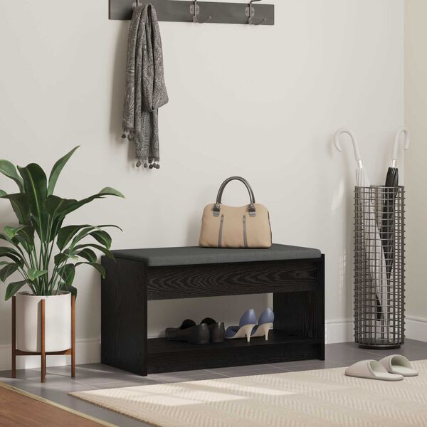 vidaXL Előt&eacute;r pad Fekete T&ouml;lgy 83 x 38 x 45 cm Műanyag Fa &eacute;s Sz&ouml;vet