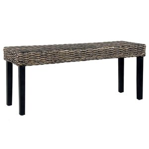 vidaXL fekete term&eacute;szetes kubu rattan &eacute;s t&ouml;m&ouml;r mahag&oacute;ni fa pad 110 cm