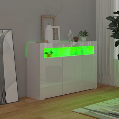 vidaXL magasfényű fehér tálalószekrény LED-világítással 115,5x30x75 cm