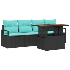 vidaXL Kerti Kanap&eacute; Szett p&aacute;rn&aacute;val 5 pcs Fekete &eacute;s k&eacute;k