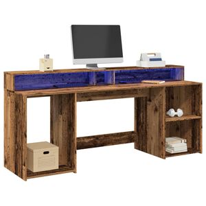 vidaXL antik fa sz&iacute;nű szerelt fa &iacute;r&oacute;asztal LED-ekkel 200 x 55 x 91 cm