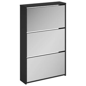 vidaXL fekete cipősszekr&eacute;ny t&uuml;k&ouml;rrel, 3 r&eacute;tegű, 63 x 17 x 102,5 cm