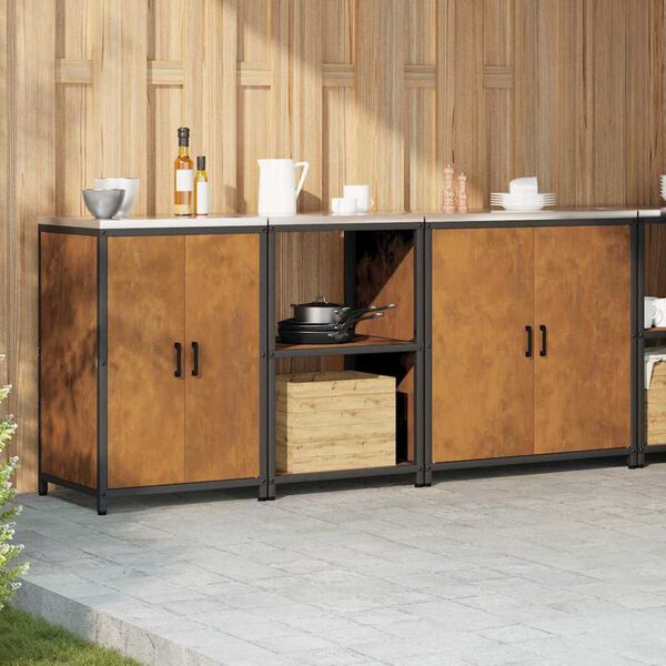 vidaXL Konyhai Tároló Készlet polcokkal Egyéb 3 pcs Rozsdás Acél