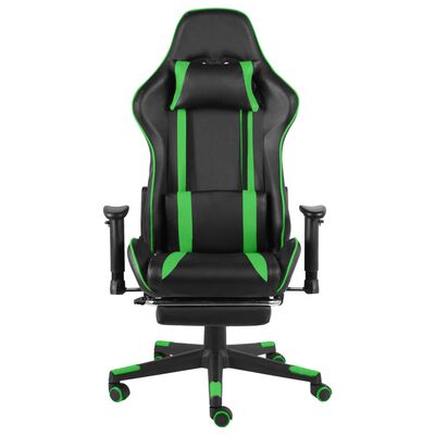 vidaXL zöld PVC forgó gamer szék lábtartóval