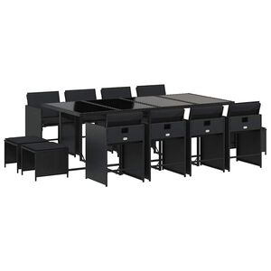 vidaXL 13 r&eacute;szes fekete polyrattan kerti &uuml;lőgarnit&uacute;ra p&aacute;rn&aacute;kkal