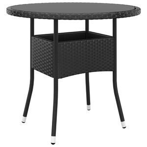 vidaXL fekete polyrattan &eacute;s edzett &uuml;veg kerti asztal &Oslash; 80 x 75 cm
