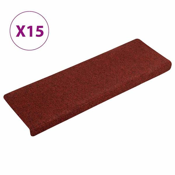 vidaXL 15 db &ouml;ntapad&oacute;s l&eacute;pcsőszőnyeg 65 x 21 x 4 cm bord&oacute;i piros t&eacute;glalap alak&uacute; sz&eacute;llel