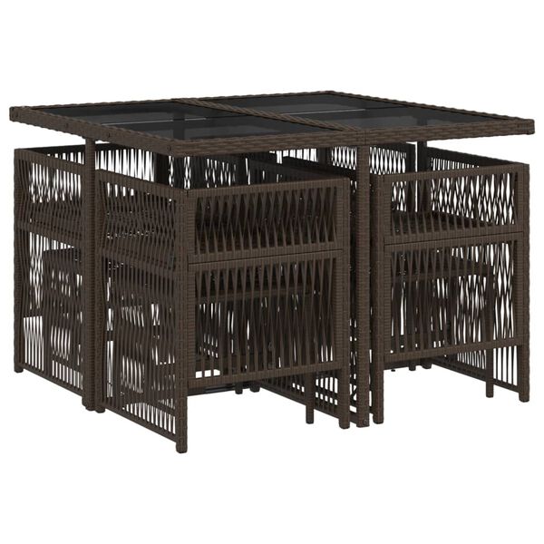 vidaXL 9 r&eacute;szes barna polyrattan kerti &eacute;tkezőgarnit&uacute;ra p&aacute;rn&aacute;kkal