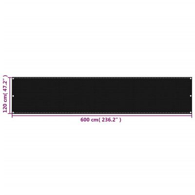 vidaXL fekete HDPE erkélyparaván 120 x 600 cm