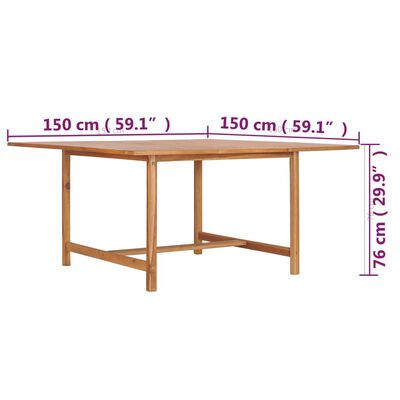 vidaXL tömör tíkfa kerti asztal 150 x 150 x 76 cm