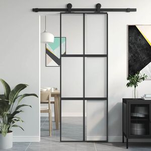vidaXL fekete edzett &uuml;veg &eacute;s alum&iacute;nium tol&oacute;ajt&oacute; 76 x 205 cm