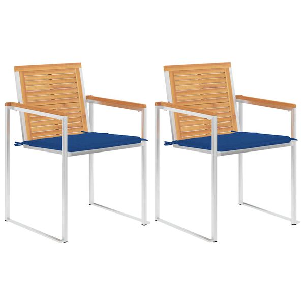 vidaXL 2 db tömör tíkfa és acél kerti szék párnával