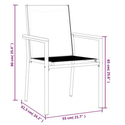 vidaXL 2 db fekete textilén és acél kerti szék 55 x 61,5 x 90 cm