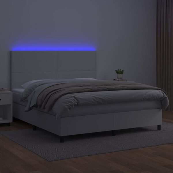 vidaXL feh&eacute;r műbőr rug&oacute;s &aacute;gy matraccal &eacute;s LED-del 160x200 cm