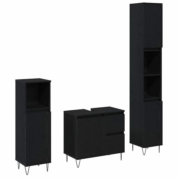 vidaXL F&uuml;rdőszoba b&uacute;tor szett 3 pcs Fekete t&ouml;lgy 30 x 30 x 190 cm