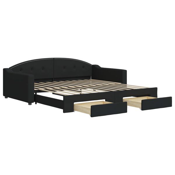 vidaXL fekete kih&uacute;zhat&oacute; sz&ouml;vet heverő fi&oacute;kokkal 100 x 200 cm